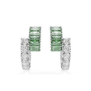 Swarovski Cut Hoop Earrings Green Clear Mixed Crystals Silver Matrix GORGEOUS
